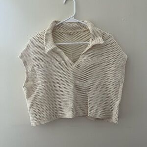 Madewell Crochet Polo Top Cream Cropped M